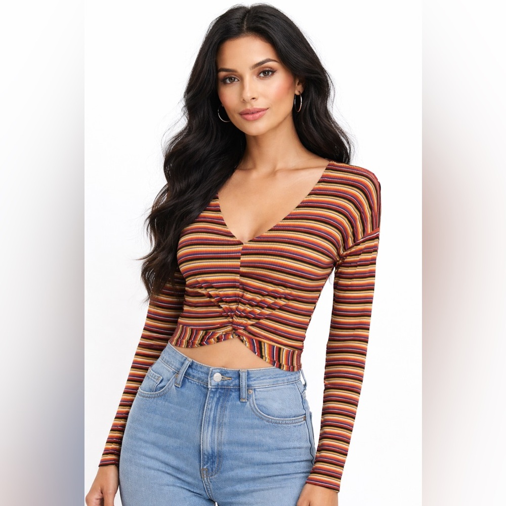 Miss Love Feminine Striped Crop Top Small Boho Chic Indie Cottagecore Blouse